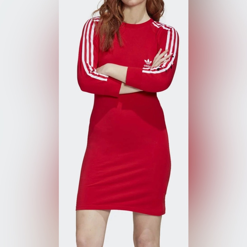 Adidas Red Bodycon Long Sleeve Dress